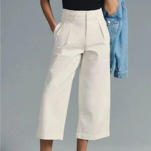 Anthropologie Eva Franco Wide Leg Crop Chino Pants Cream High Rose Sz 4 NEW